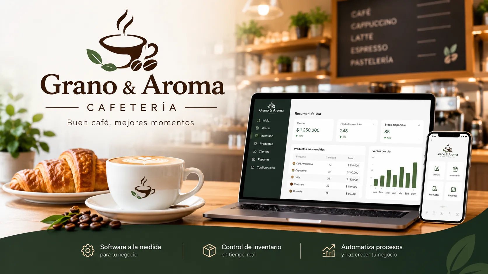 Proyecto Grano & Aroma (Cafetería) desarrollado por Naxor Web